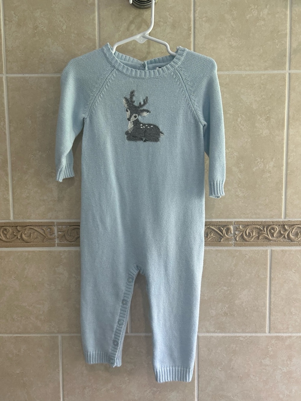 Janie and Jack Baby Blue Sweater Deer Romper